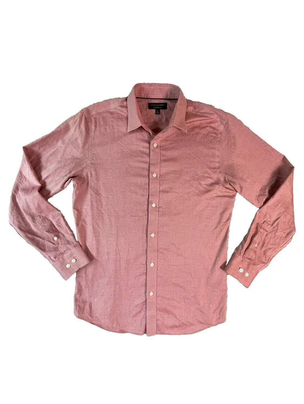 Banana Republic Non-Iron Dress Shirt Mens M Pink Slim Fit Cotton Business Casual